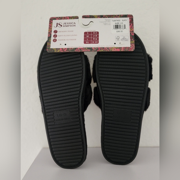 Jessica Simpson Women's Faux Fur Chain Link Embellished Slide Slippers. Size 8-9 - Picture 3 of 7